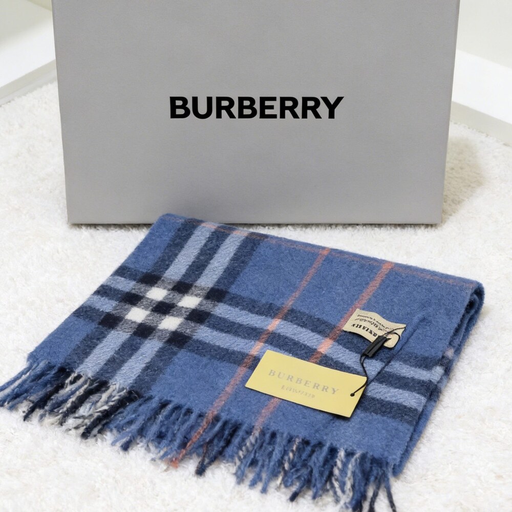 Burberry Blue Navy Check Fringe Scarf - Picture 3 of 6